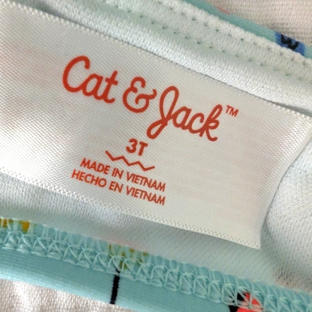 Cat & Jack Girls 2 Piece Swimsuit Light Blue And White Pattern SZ 3T